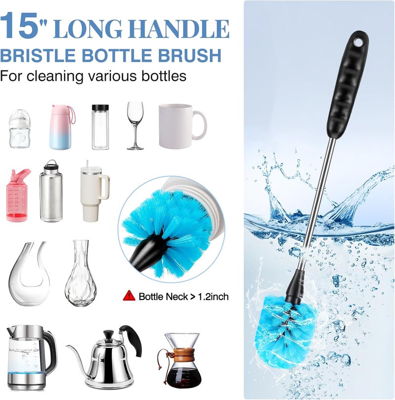 AnDock 3-in-1 Stainless Steel Bottle Cleaning Brush Set - Long Handle for Narrow Neck, Sport, Baby, Flask, Straw, Tumbler, Cup - Image 2